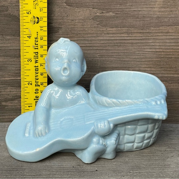 Vintage Blue Ceramic Baby and Guitar Dish or Indoor Planter - Picture 11 of 13